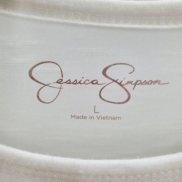 Jessica Simpson Womens Floral Bell Sleeve Boho Top Blouse Sz L White Wonder Lust - Picture 7 of 11